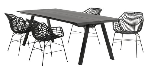 FAUSING H220 asztal fekete + 4 ILDERHUSE szék fekete