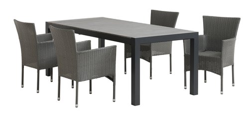 HOBURGEN L205/275 tafel grijs + 4 AIDT stoelen grijs