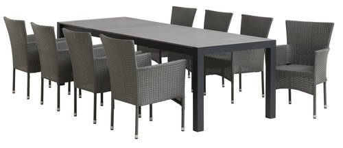 HOBURGEN L205/275 tafel grijs + 4 AIDT stoelen grijs