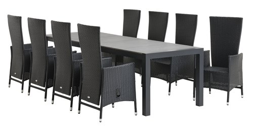 HOBURGEN L205/275 table gris + 4 SKIVE chaise noir