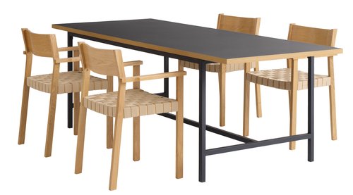 EGUM L220 table noir/chêne + 4 VADEHAVET chaises chêne