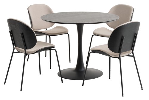 RINGSTED D100 table black + 4 TESTRUP chairs sand