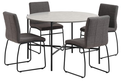 TERSLEV D120 table + 4 HAMMEL chairs grey