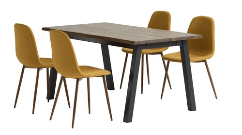 SKOVLUNDE H160 asztal sötét tölgy + 4 JONSTRUP mustársárga