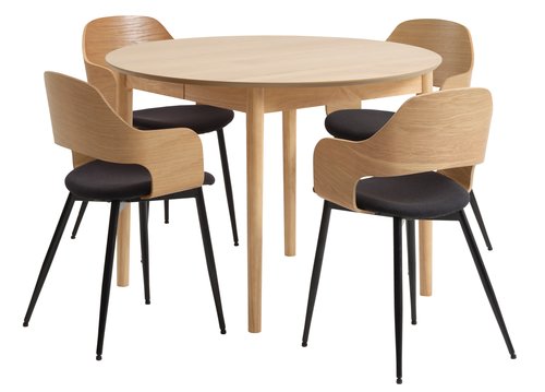 MARSTRAND Ø110 stôl dub + 4 HVIDOVRE stoličky dub/čierna