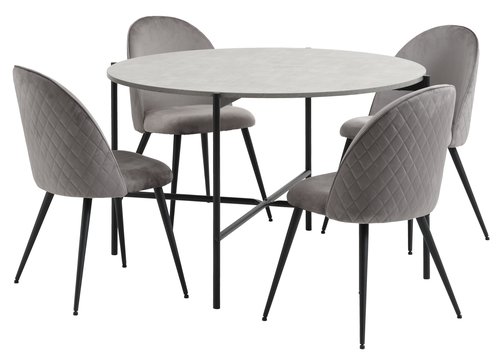 TERSLEV table D120 + 4 KOKKEDAL chairs velvet grey