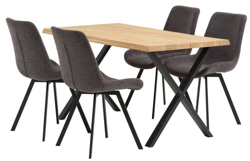 ROSKILDE/ROSLEV L140 natural oak + 4 HYGUM chairs grey