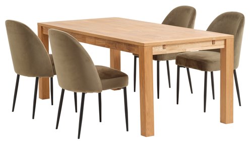 HAGE L190 Tisch Eiche + 4 VASBY Stühle Samt olivgrün/schwarz
