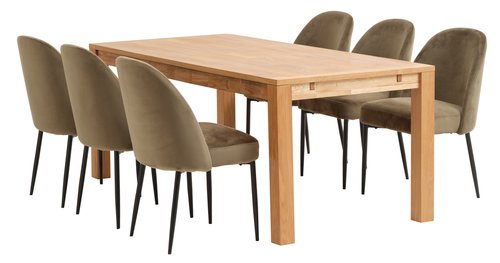 HAGE L190 Tisch Eiche + 4 VASBY Stühle Samt olivgrün/schwarz