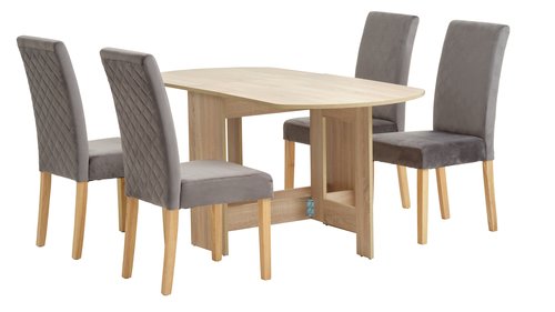 OBLING H100/163 asztal tölgyszínű + 4 TUREBY szék szürke
