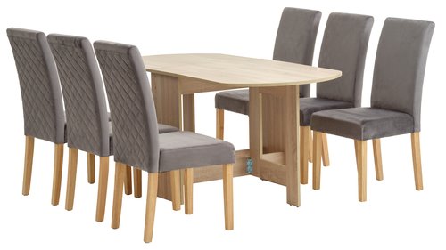 OBLING H100/163 asztal tölgyszínű + 4 TUREBY szék szürke