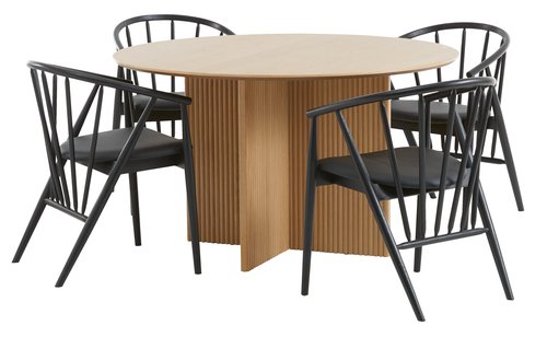 VESTERBORG Ø130 Tisch + 4 ARNBORG Stühle schwarz