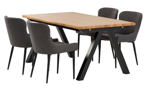 SANDBY L160 Tisch nat. Eiche + 4 PEBRINGE Stühle grau/schw
