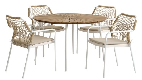BASTRUP Ø120 φυσικό/λευκό + 4 FASTRUP καρέκλες λευκό