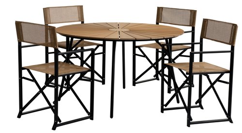 RANGSTRUP Ø130 tafel naturel/zwart + 4 NAGELSTI stoel zwart