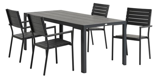 MADERUP L205 tafel zwart + 4 PADHOLM stoelen zwart