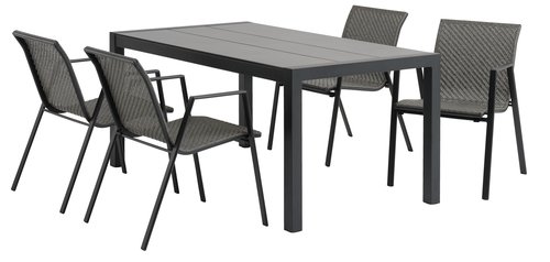 HAGEN L160 tafel grijs + 4 DOVERODDE stoelen grijs