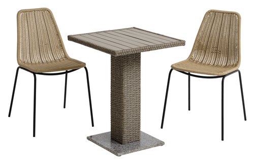 THY Μ60 τραπέζι + 2 PANDUMBRO καρέκλες φυσικό