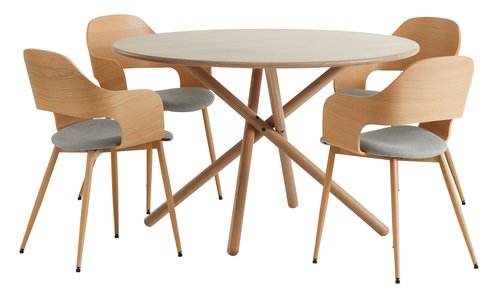 SKIBET Ø120 table chêne clair + 4 HVIDOVRE chaises chêne c.