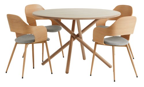 SKIBET Ø120 Tisch + 4 HVIDOVRE Stühle helle Eiche JYSK