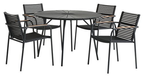 RANGSTRUP Ø110 маса черна + 4 NABE стола стифиращи черни