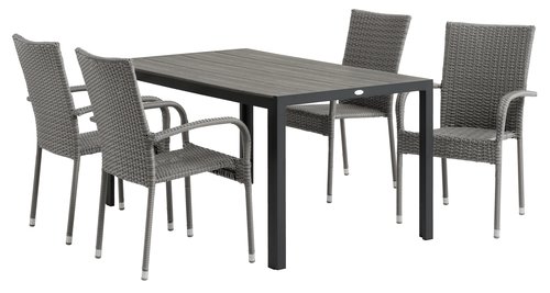 PINDSTRUP L150 tafel grijs + 4 GUDHJEM stoelen grijs