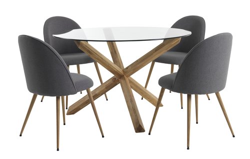 AGERBY Ø119 маса дъб + 4 KOKKEDAL стола сиви/дъб