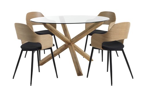 AGERBY ÁTM119 asztal tölgy + 4 HVIDOVRE szék tölgy/fekete