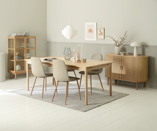 MARSTRUP H190/280 asztal tölgy + 4 BISTRUP szék homokszínű