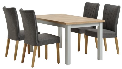 MARKSKEL L150/193 table gris clair + 4 NORDRUP chaises gris