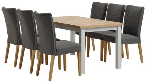 MARKSKEL L150/193 bord lys grå + 4 NORDRUP stol grå