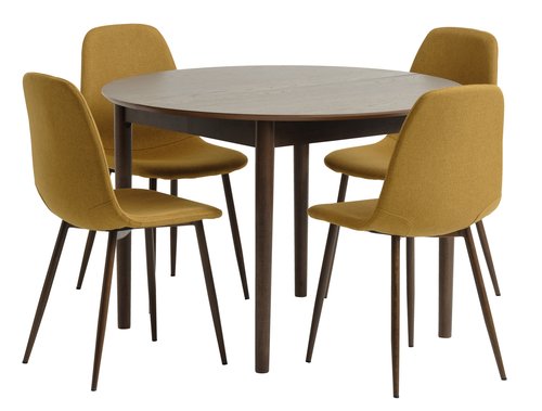 MARSTRAND ÁTM110 asztal sötét tölgy + 4 JONSTRUP szék sárga
