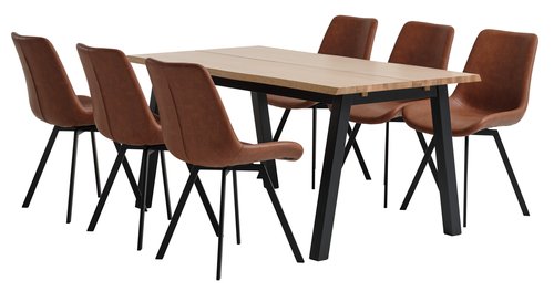 SKOVLUNDE Μ160 τραπέζι φυσικό δρυς+4 HYGUM καρέκλες κονιάκ