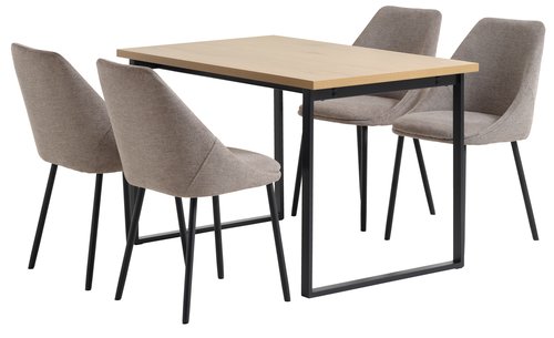 AABENRAA L120 table oak + 4 VELLEV chairs sand/black