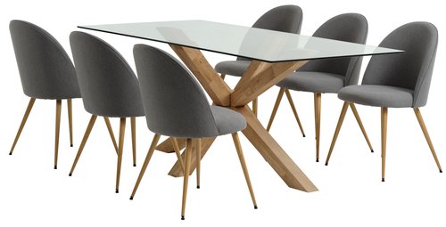 AGERBY D190 stol hrast + 4 KOKKEDAL stolice siva/hrast