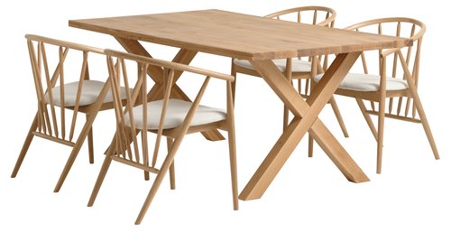 GRIBSKOV H180 asztal tölgy + 4 ARNBORG szék tölgy/krém