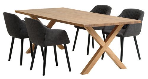 GRIBSKOV H230 asztal tölgy + 4 ADSLEV szék sötétszürke