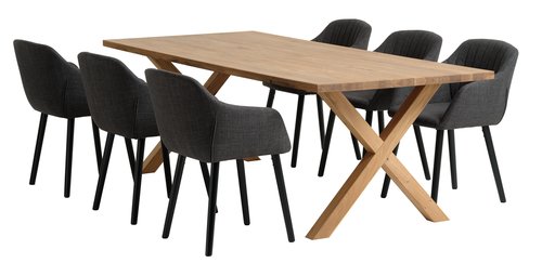 GRIBSKOV H230 asztal tölgy + 4 ADSLEV szék sötétszürke