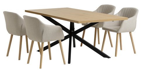 NORTOFT H200 asztal tölgy + 4 ADSLEV szék bézs