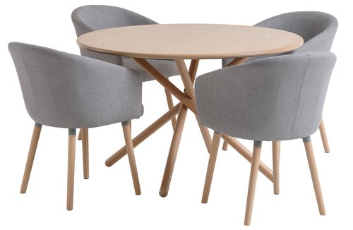 SKIBET D120 table light oak+4 KLOSTER chairs light grey