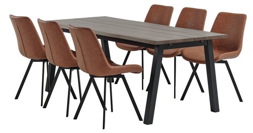 SKOVLUNDE Μ200 τραπέζι σκούρα δρυς + 4 HYGUM καρέκλες κονιάκ