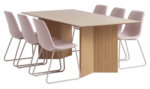 VESTERBORG D200 stôl dub + 4 SEJLSTRUP stoličky svetloružová