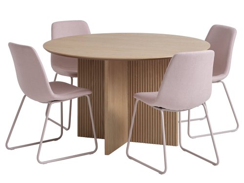 VESTERBORG D130 table oak+4 SEJLSTRUP chairs light rose