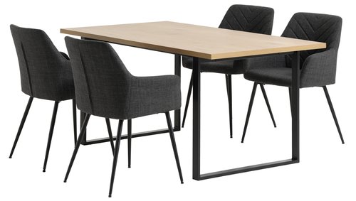 AABENRAA H160 asztal tölgy + 4 PURHUS szék szürke