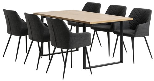 AABENRAA D160 stůl dub + 4 PURHUS židle šedá