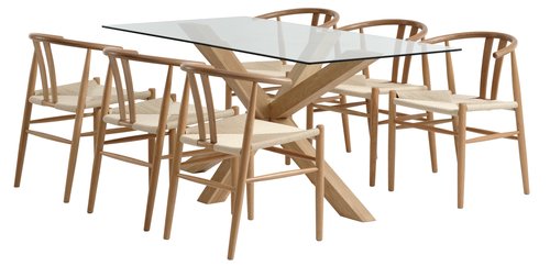 AGERBY L160 tafel eiken + 4 GUDERUP stoelen eiken/naturel