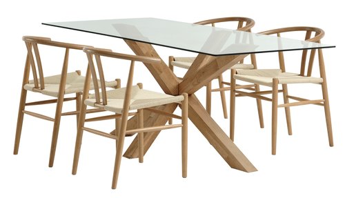 AGERBY L190 tafel eiken + 4 GUDERUP stoelen eiken/naturel