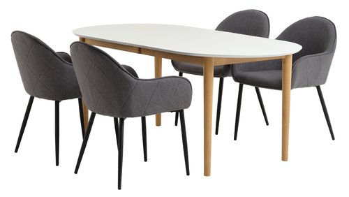 EGENS H190/270 asztal fehér + 4 SABRO szék szürke/fekete