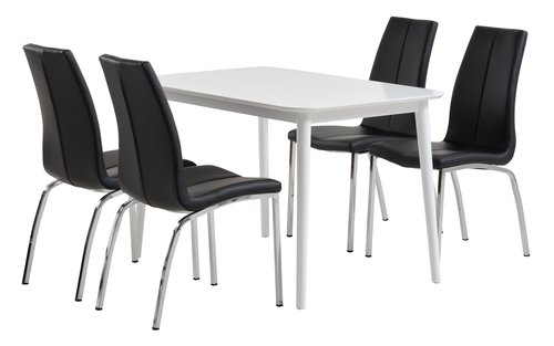 LANGDAL P118 pöytä valkoinen + 4 HAVNDAL tuoli musta