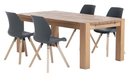 OLLERUP L200 Tisch Eiche + 4 BOGENSE Stühle grau